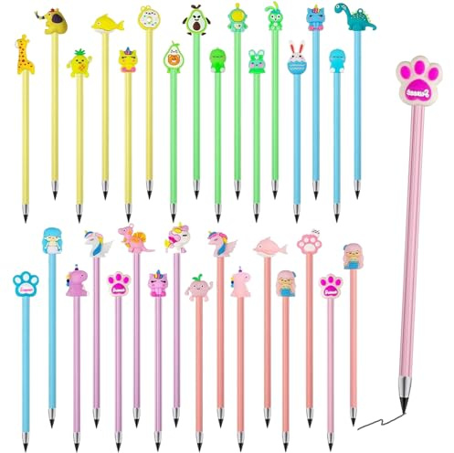 Scettar 32 Lápiz Infinito Animales Kawaii Portátil Reutilizable Borrable Sin Tinta para Dibujo de Artista Estudiante, Regalo para Niños Escuela