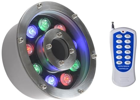 Luces De Paisaje Submarino - 12/24V Foco LED Piscina, Iluminación De Estanque De Orificio Medio Impermeable IP68, Lámpara De Función De Agua Con Cambio De Color RGB Con Control Remoto(18w(AC24V))