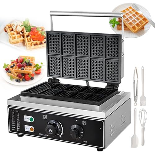 pealiritansemen Waflera Eléctrica De Alta Capacidad De 1550 W con Kit para Hornear | Waflera Profesional De Acero Inoxidable con Placas Calefactoras Dobles Y Ranura De Rebose, Ideal para Cafeterías