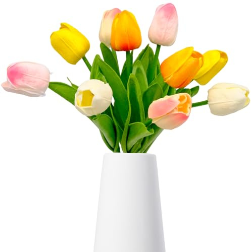 Fahibin 10Pcs Tulipani in Lattice Artificiale, Fiori artificiali di tulipano multicolore, Tulipani Finti Bouquet Real Touch Flowers per camera da letto, feste, matrimoni, giardino (5 colori)