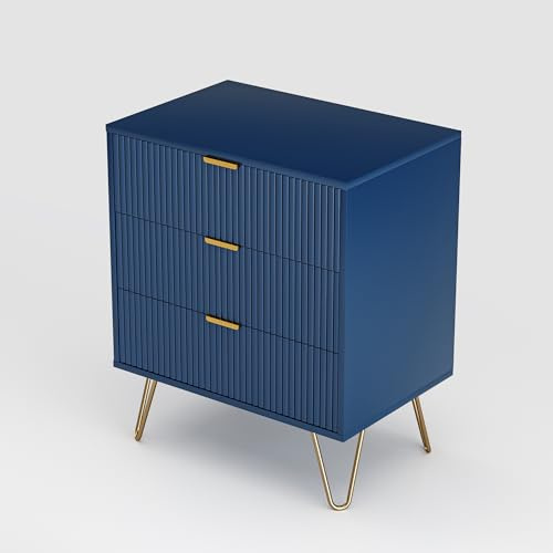 YNYHTER Sideboard för vardagsrum, 60 x 40 x 70 cm, garderob, förvaringsskåp, buffé, nattduksbord med 3 lådor, möbler, skänk, matsal, sideboard entré, blå