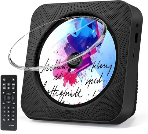 Lecteur CD portable avec Bluetooth - Montage mural et support de bureau - Lecteur CD - Lecteur de musique - Boombox avec télécommande - Radio FM - Haut-parleur HiFi intégré - Écran LCD MP3 - Casque