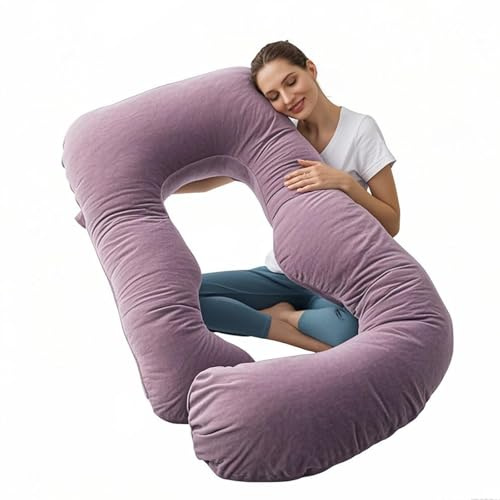 U Shaped Full Body Pregnancy Pillow with Removable Cover for Maternity Women,Pregnancy Pillows for Sleeping,Support for Back, Legs, Belly,55 Inch Pregnancy Pillow for Women (Cotton, Dark purple)