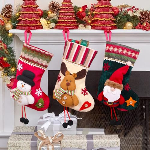 Foreverup 3 Stück Nikolausstrumpf, 30cm Weihnachtsstrumpf Personalisiert, Gestrickt Weihnachtsstrumpf, Nikolausstiefel Zum Befüllen Zum Füllen und Dekorieren für Wand Treppe Weihnachtsbaum Kamin