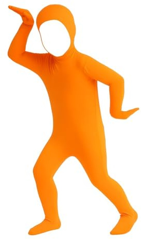 Kids Orange Body suit Open Face Full Bodysuit Spandex Zentai Funny Clothes with Face Hole Stretchy Back Zipper