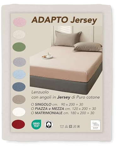 Lenzuola Sotto con Angoli Adapto Jersey Panna - Cotone Elasticizzato H30cm - Singolo, Piazza e Mezza, Matrimoniale - Cm. 90x200