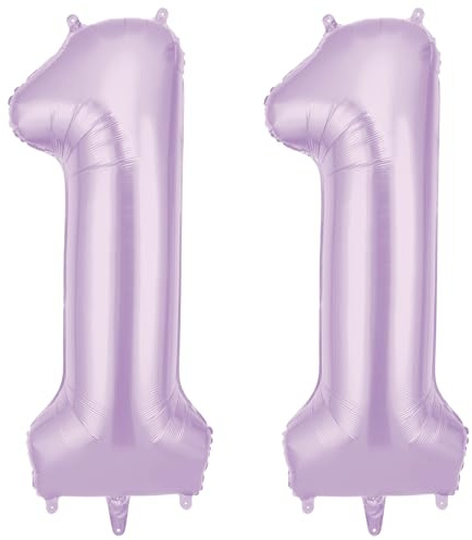 AOOSU 11-års ballong, krona, lila och krämfärgad Folieballong med siffror, 101 cm, uppblåsbar helium, dekoration för 11-årsdag, stor ballong för fest, bröllop