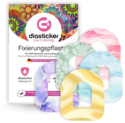 Diasticker | Cerotto per Omnipod (5 pezzi, mix cotton candy) | impermeabile – delicato sulla pelle – traspirante – forte tenuta | cerotto autoadesivo, fissaggio pod
