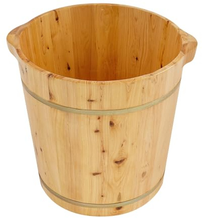 Bañera de pies de madera de ciprés, baño de pies de madera, bañera natural con 12 mm de grosor, 36, 5 x 40 cm, color madera para relajación, masaje de pies y bienestar