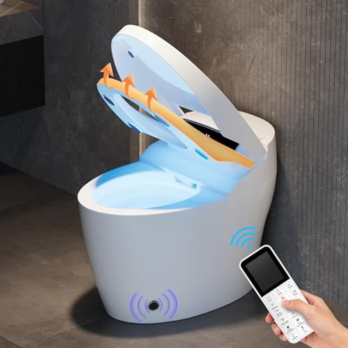 Homary Toilette Japonaise Sans réservoir, WC Japonais Standard Semi-automatique, Manuelle du Couvercle,Siège Chauffant, Buse Autonettoyante, Évacuation Horizontale et Ouverture, J021123584