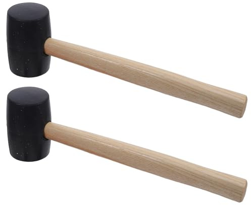 Ipetboom 2 Martillos de Goma Blanda Mango de Madera, Mazo de Goma para Carpintería y Camping, Herramienta Manual para Abrir Cocos, Instalación de Baldosas y Trabajos Delicados, Kit