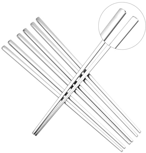304 ätpinnar i rostfritt stål – 9 (23 cm) ultralätta ihåliga metallätpinnar, diskmaskinssäkra återanvändbara för sushi, hot pot, koreansk BBQ, kinesisk mat (4 par)