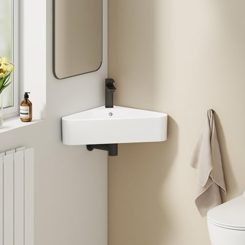 EMKE Lave-Mains d'Angle Blanc Brillant, 56 x 34 x 13 cm