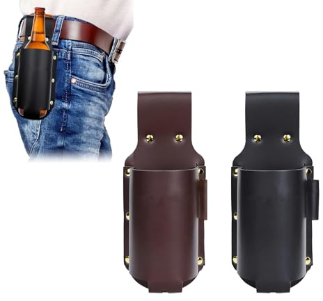 AUGTYRLV 2 Cinturones Portabotellas de Cuero para Hombre | Soporte de Cerveza y Bebidas, Universal, Ideal para Festivales y Oktoberfest, Actividades al Aire Libre, Práctico y Duradero