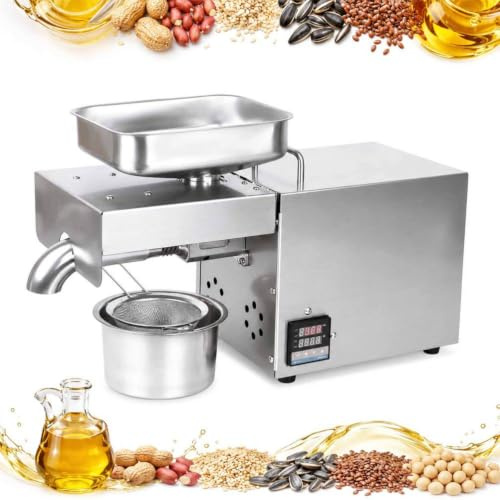 AGGBDYXO Oil Press Machine for Home Use, Electric Oil Extractor with Cold Press, Seed Oil Press & Homemade Oil Maker for Peanut Sesame Soybean Nuts, Stainless Steel Device