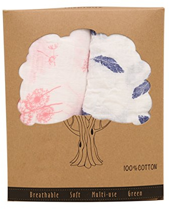 BabyIn Empfangen Decken, 2 Pack Zertifizierte 100% Baumwolle Organische Muslin Swaddle Weiche 2-lagige Swaddles Baby-Dusche oder Great Nursery Geschenk (3-lagig)
