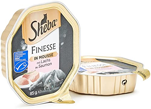 Sheba Finesse Mousse Katzennassfutter – Cremiges Katzenfutter in 22 Schalen mit Lachs (MSC) – Katzenfutter – 2er Pack (2 x 11 Schalen à 85g)