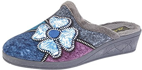 WOMENS WEDGE MULE SLIPPERS SIZE 3 - 8 GREY BLUE MULTI (4)