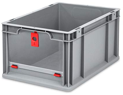 aidB Eurobox NextGen Insight Cover rot, 400x300x220 mm, Cover hoch, robuste Regalbox mit Entnahmeöffnung, stapelbare Kunststoffkiste, ideal für die Industrie, 1 St