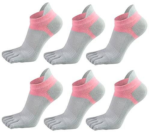 Women's Toe Socks No Show Low Cut 5 Finger Cotton Mesh Wicking Athletic 6 Pack