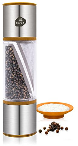 LHS 2 in 1 Salt and Pepper Grinder, Adjustable Coarseness Ceramic, Brown | Clear Acrylic Salt Grinder and Pepper Mill for Home Kitchen, Dining Table, Camping, BBQ