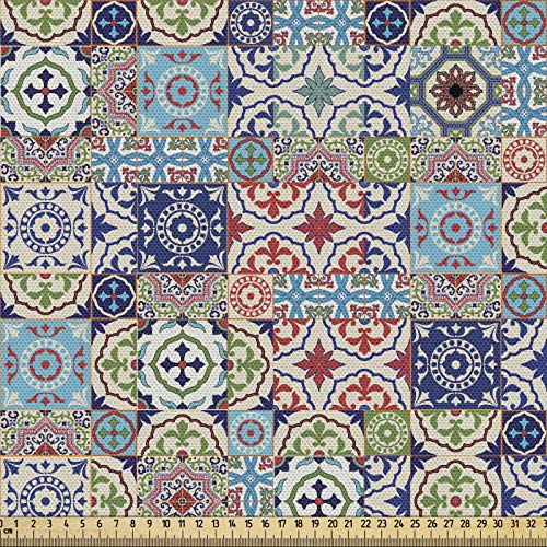 ABAKUHAUS marokkanisch Gewebe als Meterware, Komplexes Blumenmuster, Schön Gewebten Stoff für Polster und Wohnaccessoires, 1M (148x100cm), Mehrfarbig