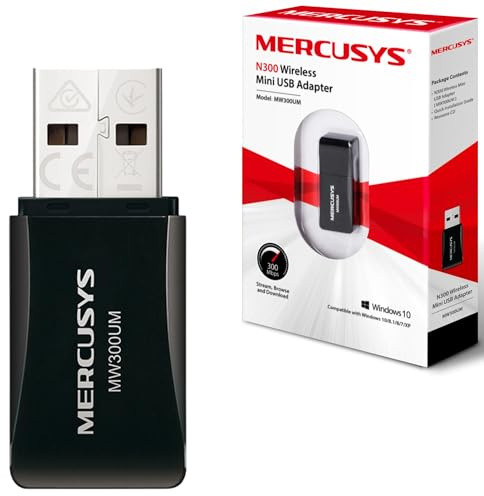 MERCUSYS Wi-Fi Dongle, N300 Wireless Mini USB Wi-Fi Adapter for PC/Desktop/Laptop, Supports Windows 10/8.1/8/7/XP (MW300UM)