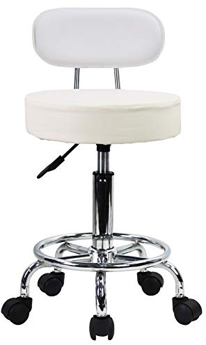 KKTONER Taburete de Bar telesilla Silla giratoria banqueta experimentales heces de Aprendizaje Taburete de Belleza Silla Alta Trasera Regulable en Altura con Ruedas Blanco