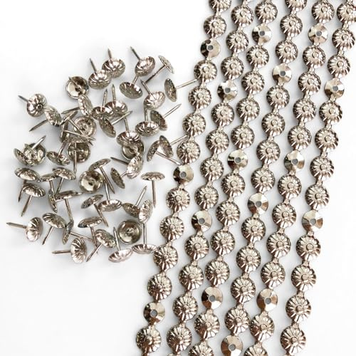 Let's Decorate 10 Meter D11mm vernickelte Blumen-Nickel-Polsternägel-Streifen, dekorative Nagelstreifen/Nagelkopf-Besatz, Sofa-Nägel, DIY-Möbelzubehör (H:11mm vernickelte Blume)