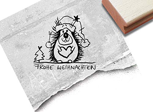 Stempel Weihnachtsstempel Frohe Weihnachten mit Igel - Textstempel Tier Weihnachtsfest Karten Geschenkanhänger Basteln Weihnachtsdeko- zAcheR-fineT