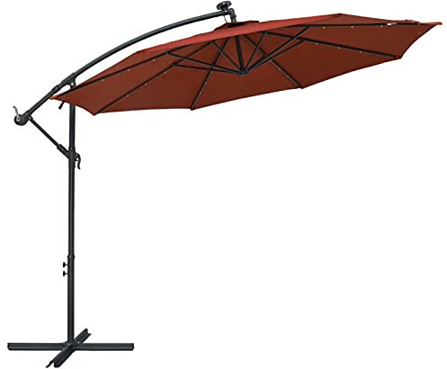 Tidyard Ampelschirm mit LED-Leuchten Stahlmast Sonnenschirm Gartenschirm Strandschirm Marktschirm Balkonschirm Schirm Kurbelschirm Terrakottarot 300 x 250 cm