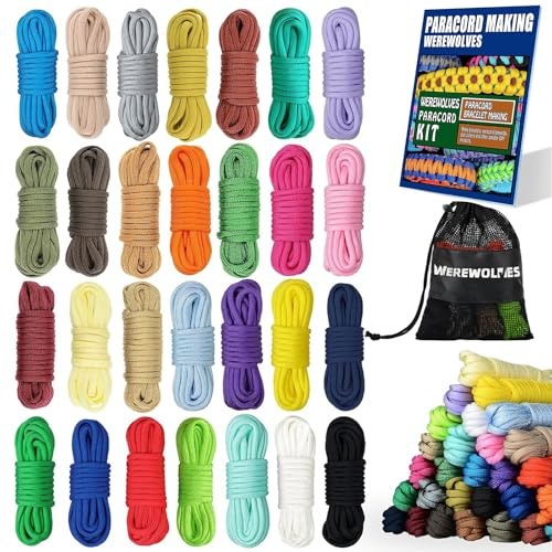 WEREWOLVES 28 Colors Paracord 550 Combo Crafting Kits with Instruction - Multifunction Survival Parachute Cord Making Paracord Bracelets, lanyards, Dog Collar - 10 Feet Each Paracord Rope