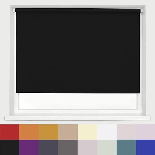 Black Blackout Roller Blind Metal Fittings Trimmable UV Protection Thermal Properties Premium Fabric Home Office Bedroom Kids Room Child Safe Easy Fit 90cm Width x 160cm Drop