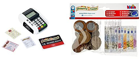 Theo Klein 9333 Pay Terminal with Light & Sound, Toy Cash registers Supplement & 9612 Euro Play Money I 35 Notes and 25 Coins - from 1 Cent Coins to 500 Euro Notes I Toys for Children Aged 3 and Over