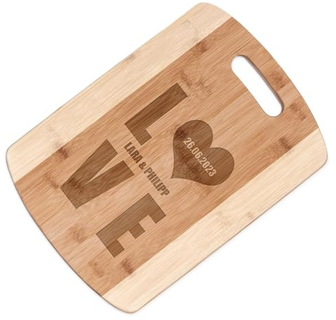 Maverton Bambus Holzbrett mit Gravur - Schneidebrett - Küchenbrett - Größe: 35x25 cm - groß und massiv - für Paare - zum Hochzeitstag - zur Hochzeit - zu Weihnachten - Love
