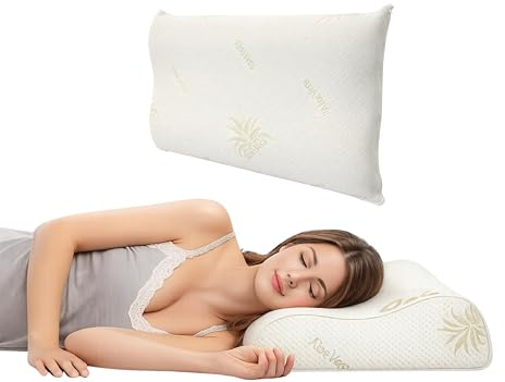 BIANCHERIAWEB Cuscino Cervicale in Memory Foam a Doppia Onda 40x65cm per Supporto al Collo 100% Made in Italy Guanciale Ergonomico Antirussamento e Anallergico con Federa Aloe Lavabile