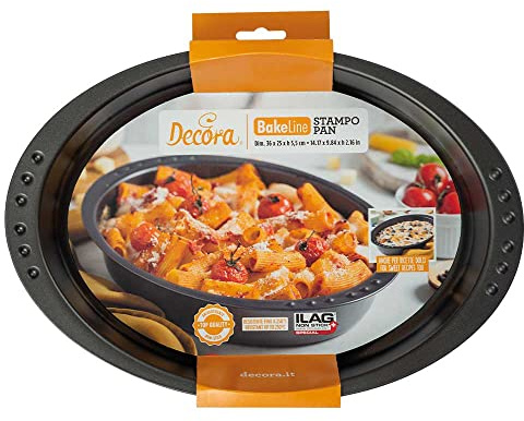 Decora, 0125738 Stampo Antiaderente Ovale, Dim. 36 X 25 X 5,5 H cm, Linea Bake&Cook, ideale per preparazioni dolci e salate, resistente fino a 250°C