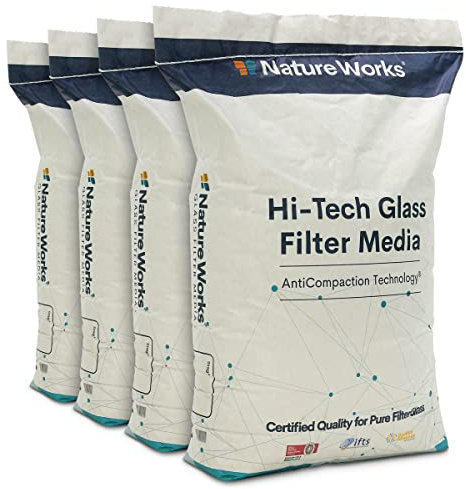 Nature Works Hi-Tech Verre filtrant pour systèmes de filtration de piscine, filtre à sable, en verre plat 100% pur, respectueux de l'environnement, granulométrie de 0,6 à 1,0 mm (80 kg)