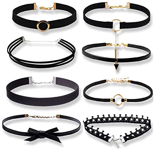 8er Choker Halsband Damen Set, Choker Halskette Set PU Leder, Verstellbar, Choker Kette Gothic Punk Rock, Halskette für Alltag, Festival, Geschenk, Party