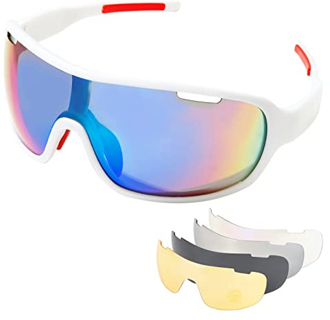 SAWUTPV Fahrradbrille Winddicht Herren Damen TR90 Rahmen Polarisiert Radfahren Ganzer Rahmen MTB Sportbrille Sportsonnen Fahrradbrille mit 5 Wechselgläser