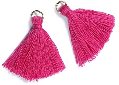Duories 50 mini ciondoli a nappa, 3 cm, in cotone, con frange, nappa per orecchini, borse, segnalibri, accessori fai da te, fucsia