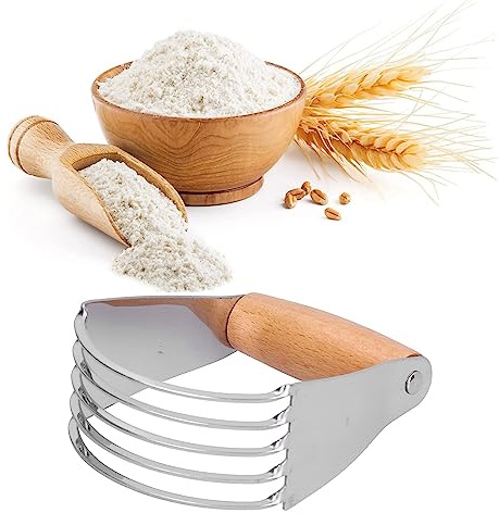 Stainless Steel Pastry Blender, Portable Butter Cutter Multi-Purpose Dough Blender with Heavy Duty Blades Pastry Cutter Dough Flour Metal Mixer Cutter(Wood Color)