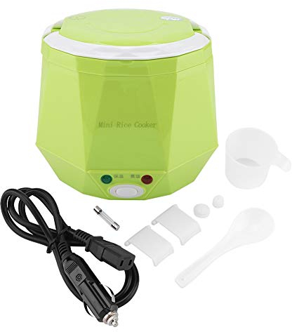 Fornello di Riso Elettrico Portatile Auto Elettrica Camion Cibo A Vapore Mini Viaggio Fornello di Riso 12V 100W 1.3 L Portatile Riscaldatore di Cibo Scaldavivande(Verde)