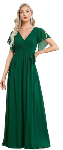Ever-Pretty Women's V-Neck Ruffle Sleeves Ruched Bust Chiffon Floor Length Bridesmaid Dresses 0164A
