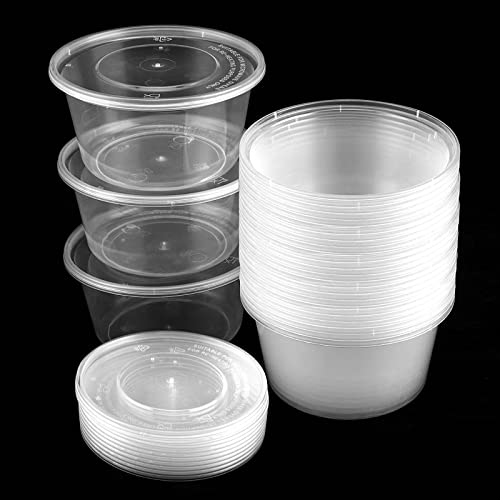 SEUNMUK Confezione da 100 Contenitori Trasparenti da Asporto 450 ml Con Coperchio - Rotondi in Plastica per Salse, Cucina, Ristorante