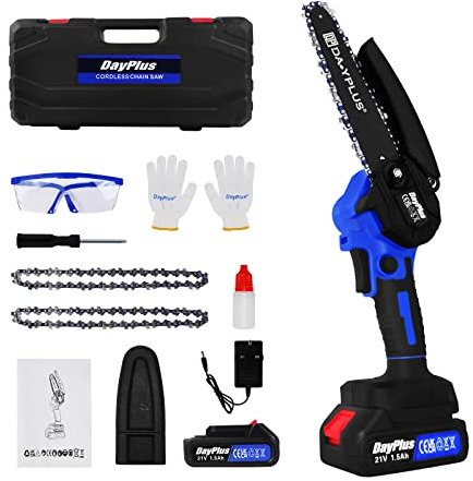 Cordless Mini Chainsaw 6 inch | Brushless Pure Copper Motor | with 1500mAh Battery, Handheld Electric Chainsaw for Gardening, Branch Pruning & Wood Cutting (6 with 1 Battery)