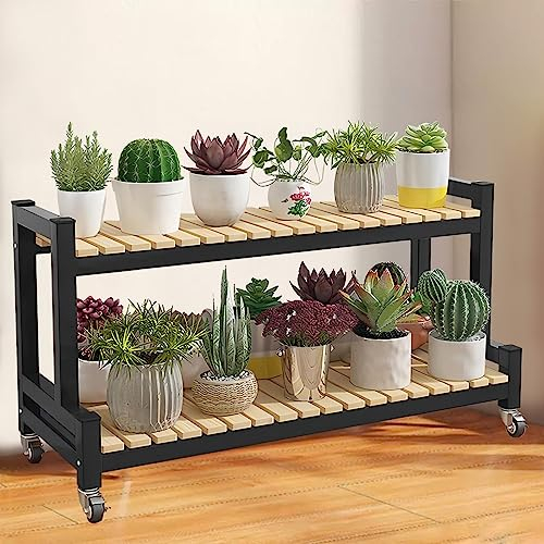 LIGUOYI Blumentreppe Mit Rollen Rack Lagerregal Pflanzenständer, 2 Ebenen 3 Ebenen Blumenregal Aus Metall Blumentopf Ständer, Schuhregal Blumenetagere Für Innen Außen Balkons Schwarz Weiß