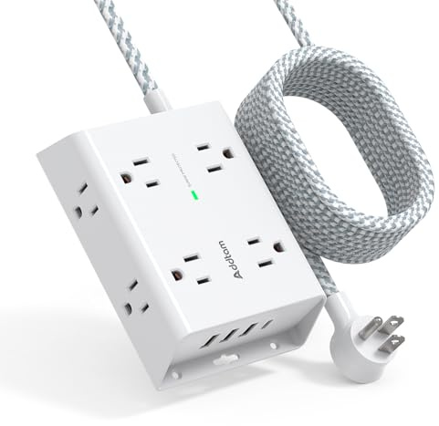 15Ft Long Surge Protector Power Strip, Addtam Extension Cord with 8 AC Outlets and 4 USB Ports(1 USB C), 3-Side Outlet Extender Strip, Flat Plug, Wall Mount, Dorm Home Office Essential, ETL Listed