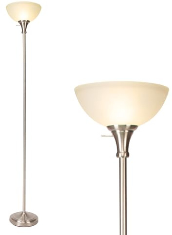 HonoDing Floor Lamp Frosted White Glass Bowl Shade - for Room Decor - Bedroom Decor - Floor Lamp for Bedroom - Floor Lamps for Living Room (Brushed Nickel)