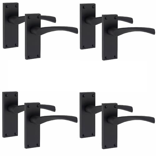 Golden Grace Astrid Scroll Latch Door Handles, Matt Black, 4 Pairs | Includes spindles and screws for quick installation, with a 120mm x 40mm backplate and durable zinc build.